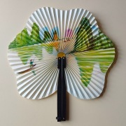 Wachlarz vintage CHINY kieszonkowy PAPIER metal EMALIA sygnowany