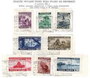 EMIGRACJA, Fi 338 A-H, SERIA 8 znaczków stemplowanych na wycinkach