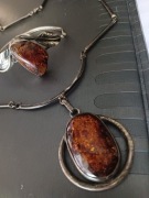 Srebrna bransoletka z bursztynem srebro wisiorek naszyjnik łańcuszek kolia