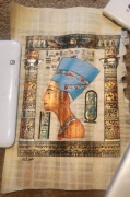Papirus - profil królowej Nefertiti w turkusie vintage retro  34 x 22 cm