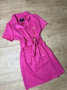 HF Woman Collection Różowa sukienka z paskiem i złotymi guzikami L