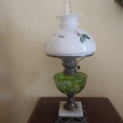 Lampa naftowa, szkło i mosiądz,Stara