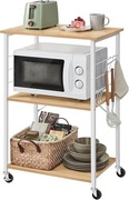 Wózek kuchenny na kółkach – 3 poziomy, półka na mikrofalówkę, 6 haczyków