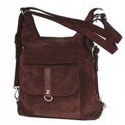 TOREBKA PLECAK SKÓRZANA 2W1 BORDOWA ZAMSZ 