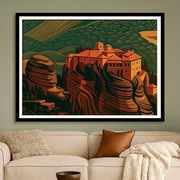 Grecja - Meteory – Klasztory - Art Deco - Dekoracja retro - 60x40cm 