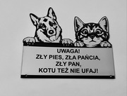 tabliczka ostrzegawcza uwaga zły pies i kot różne wzory owczarek niemiecki 
