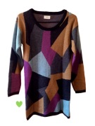 Sweter Nümph S 36 geometryczny wełna fiolet błękit brąz