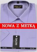Koszula męska foletowa w paski na krótki rękaw kołnierzyk 39/40