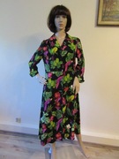 MANGO czarna koszulowa sukienka kolorowe egzotyczne ptaki i kwiaty NOWA _ M