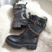 Trapery workery czarne sznurowane z łańcuchem 38 39 41