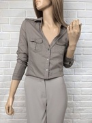 Khaki koszula długi rękaw bawełna basic biurowa elegancka Mango M 38