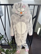 8-9 134 pizamka kombinezon szary roz sowa