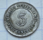 #4009 Straits Settlements 5 centów 1919 srebro ladna