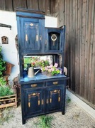 Shabby Chic. Kredens lata 30-te XX wieku. Marmur, lustro, intarsja perłowa