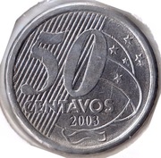 BRAZYLIA 50 centavos 2003, KM# 651a.1, AU