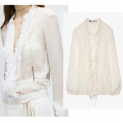 ZARA STUDIO LIMITED koszula ecru z falbankami, cupro i wiskoza, r. XS - S