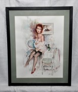 AKT - piękna pin up w bieliźnie / precyzyjna akwarela w ramie 