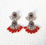 Długie kolczyki orientalne retro srebrny kolor czerwony koraliki arabia