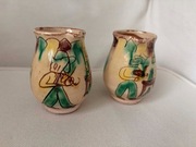 Dwa stare gliniane kubki huculskie ceramika pokucka