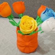 Doniczka dekoracyjna z kokardą + róże 3D | Ozdoba handmade | Prezent