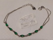 Bransoletka srebrna z zielonymi kamieniami próba 925