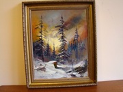 Obraz olej na płótnie Las żimą