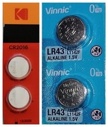 Bateria CR2016 Kodak XTRALIFE - 2 szt. Vinnic LR43 - 2 szt.