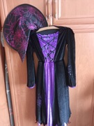 Piękna atłasowa sukienka i kapelusz na bal karnawałowy roz 8-10 lat