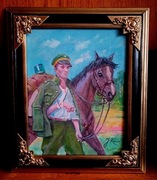 RANNY UŁAN- obraz olejny na płótnie,J.Kossak 