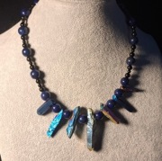 Naszyjnik - kwarc tytanowy, spinel, lapis lazuli, srebro