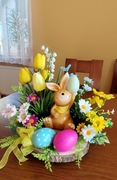 Stroik wielkanocny wiosenny na stół zajączek wystrój prezent 26 cm.