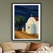 Grecja Chalkidiki - Art Deco –  Kapliczka z Drzewem Oliwnym  40x60cm