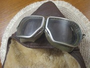 CZAPKA PILOTKA SKÓRZANA ZIMOWA + OKULARY MOTOCYKL  JUNAK  60/70 ORGINAŁ PRL