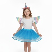 Strój przebranie kostium Jednorożec niebieski spódnica opaska skrzydła nowy