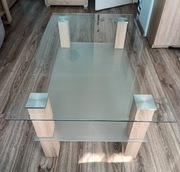 Stolik kawowy ze szklanym blatem, dąb sonoma