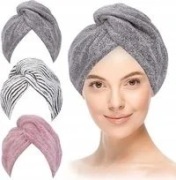 Ręcznik turban do włosów z mikrofibry z guzikiem szybkoschnący 3 sztuki