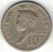 Filipiny 10 sentimos centymów 1974 -  17,5 mm - nr 3