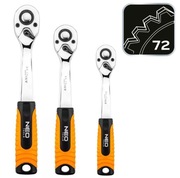 Zestaw 3 szt. Grzechotka 72T  1/2 + 1/4 + 3/8 Klucz Nasadowy NEO