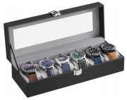 PUDEŁKO NA ZEGARKI CZARNE SZKATUŁKA ETUI NA ZEGAREK 6SZT ORGANIZER FUTERAŁ