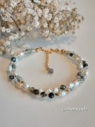 Kamienie naturalne Bransoletka Srebro pozłacane Perły słodkowodne Prehnit 