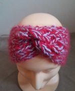 Opaska na uszy moher handmade ciepła turban czerwono lawendowa