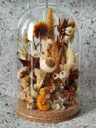 Suszone kwiaty w szkle, wieczne kwiaty, stroiki w szkle na stół