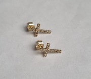Złote kolczyki krzyżyki, z diamentami,  certyfikat 