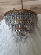 Żyrandol mosiądz-kryształ Stara Francja 1930