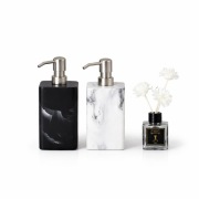 Zestaw dozownik do mydła płynu glamour marmur czarny biały mat 450 ml