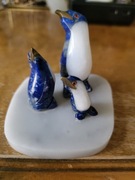 Figurka rodzina pingwinów, lapis lazuri, marmur, mosiądz, vintage