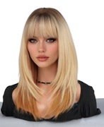HIT  Piękna Blond Peruka z grzywką Blond-imbir 50 cm