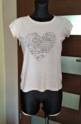 Bluzka koszulka T-Shirt serce pudrowy róż basic