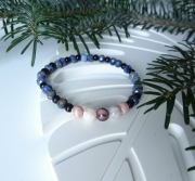 Bransoletka naturalna Dumortieryt Rodonit Obsydian rękodzieło