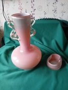 Wazon I popielniczka Huta Szkła Tarnowiec szkło w kolorze różu duży rozmiar